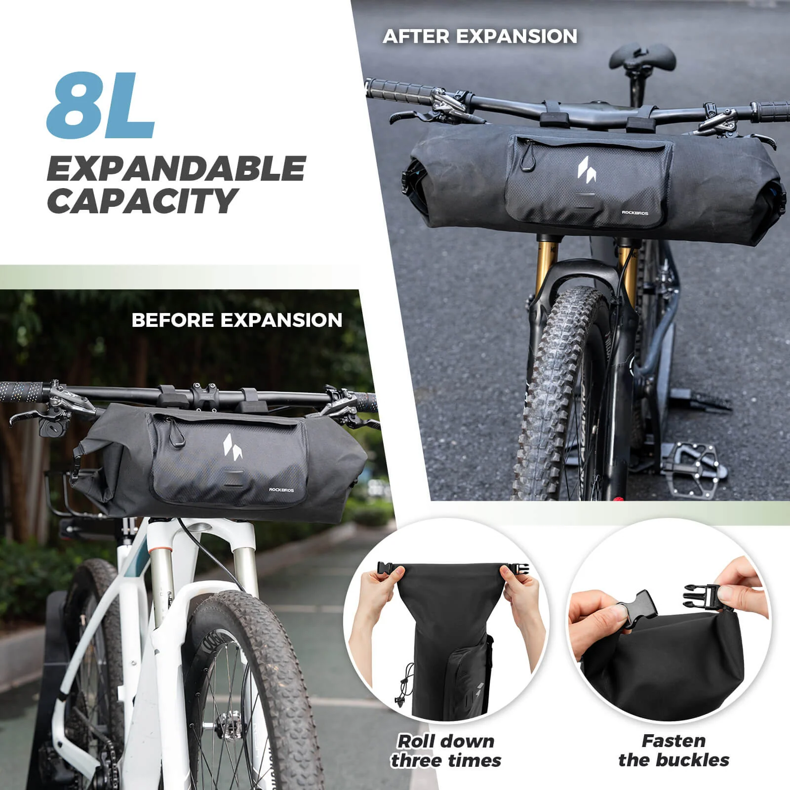 RideMate Waterproof Bike Handlebar Bag 8L Double-sided Opening Expanded Capacity - Image 5