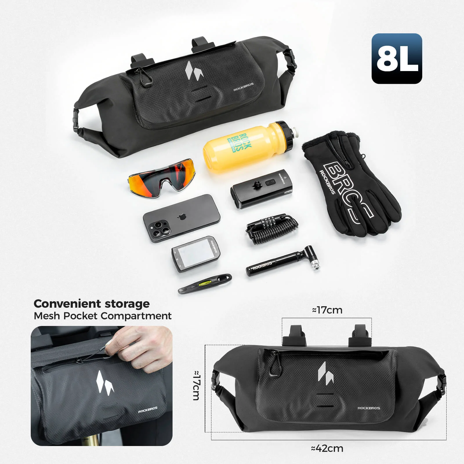 RideMate Waterproof Bike Handlebar Bag 8L Double-sided Opening Expanded Capacity - Image 6
