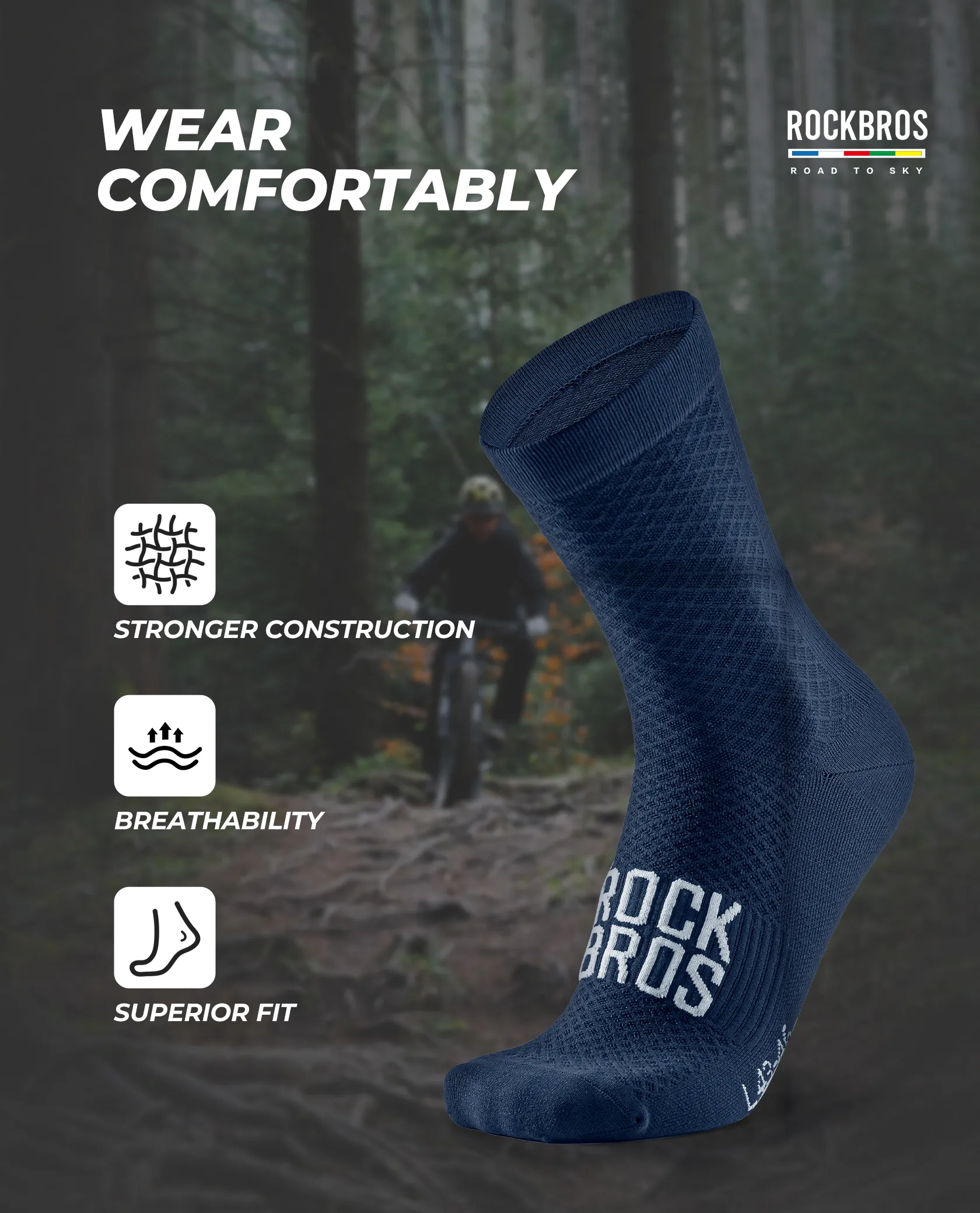 【ROAD TO SKY】Breathable Cycling Socks Elastic Rib Cuff Unisex - Image 14