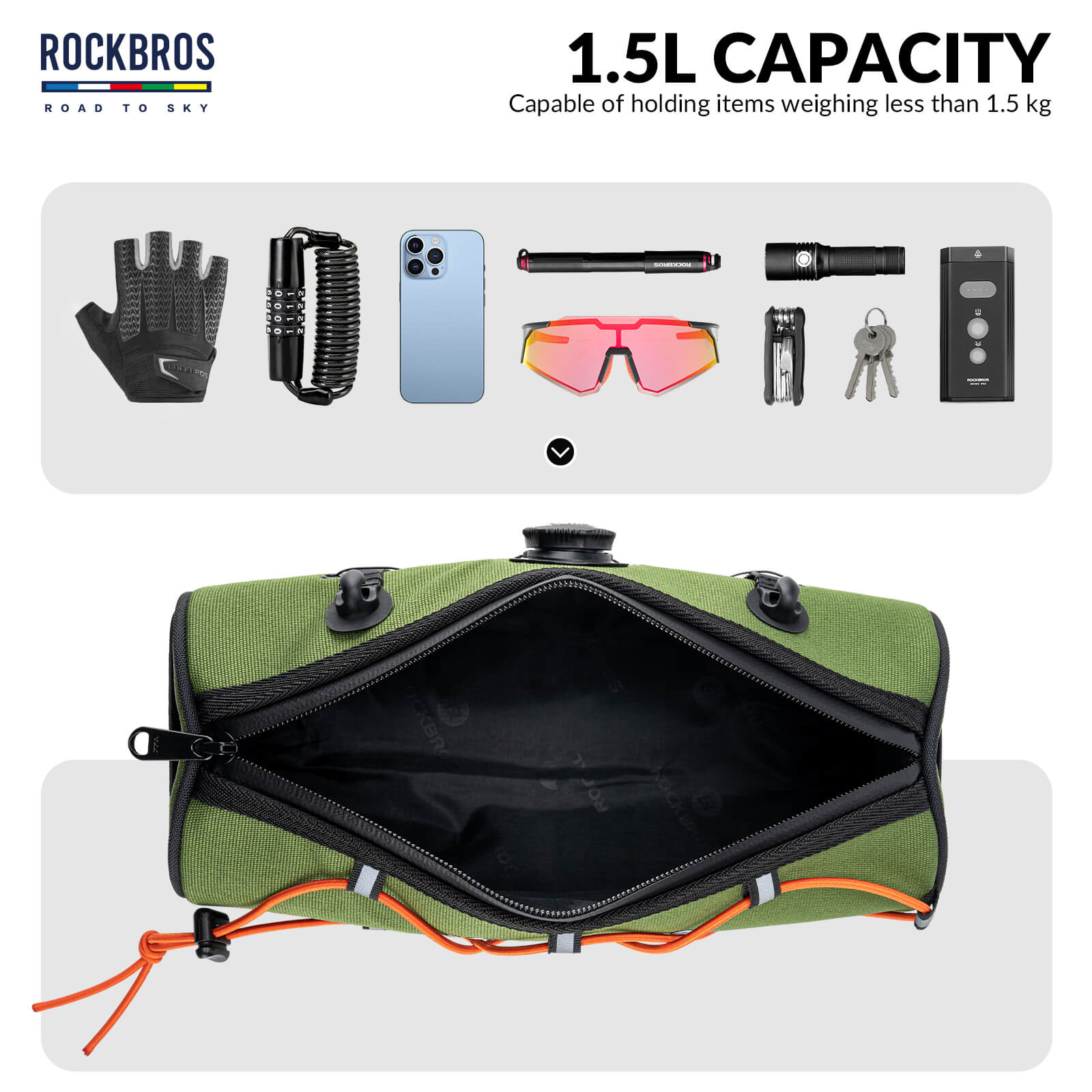 【ROAD TO SKY】 Deluxe Bike Handlebar Bag One-Click Twist Lock 1.5L - Image 12