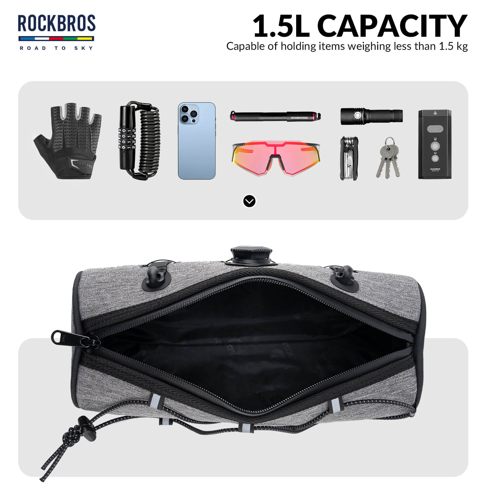 【ROAD TO SKY】 Deluxe Bike Handlebar Bag One-Click Twist Lock 1.5L - Image 19