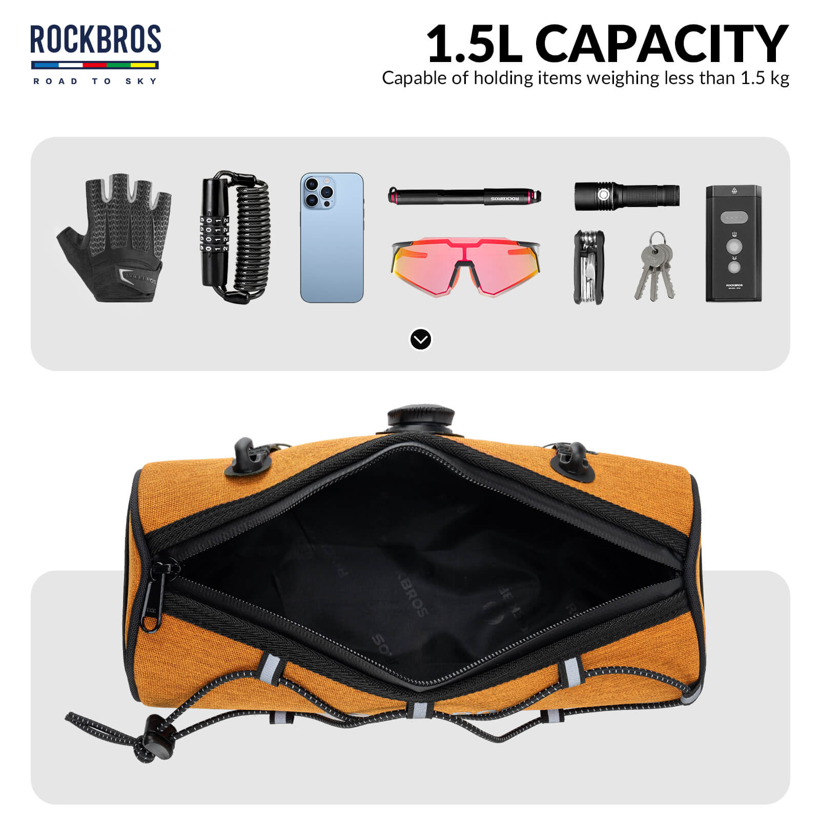 【ROAD TO SKY】 Deluxe Bike Handlebar Bag One-Click Twist Lock 1.5L - Image 28