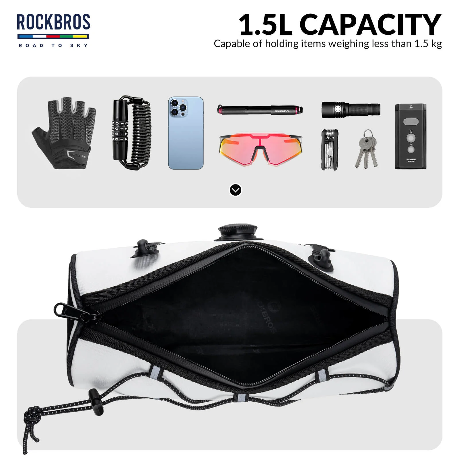 【ROAD TO SKY】 Deluxe Bike Handlebar Bag One-Click Twist Lock 1.5L - Image 36