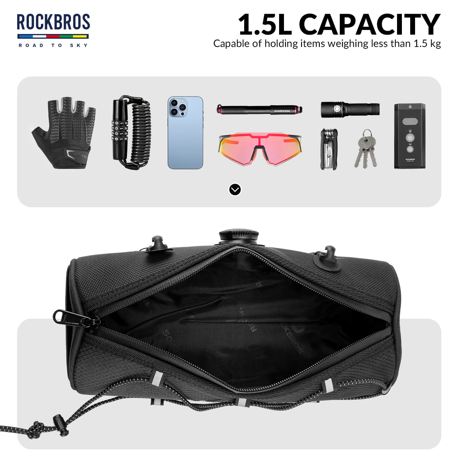 【ROAD TO SKY】 Deluxe Bike Handlebar Bag One-Click Twist Lock 1.5L - Image 4