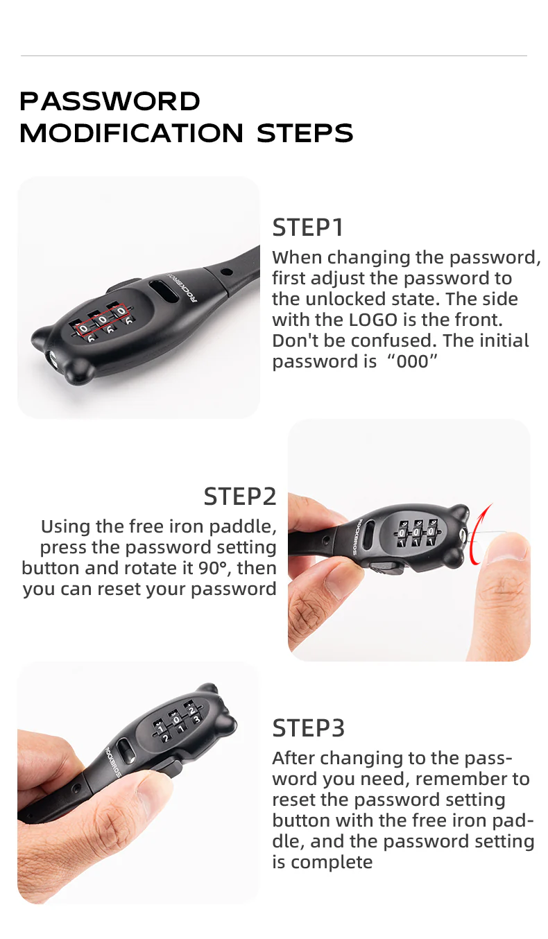 ROCKBROS 3-digit Password Tie Helmet Lock Multipurpose Bicycle Electric Scooter Motorcycle Portable Anti-theft Bike Accessories - Image 14