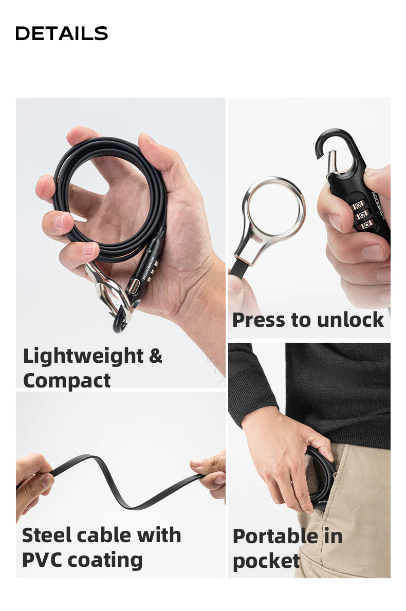 ROCKBROS Bicycle Bike Lock 3 Digit Code Combination Steel Cable Lock Anti-Theft Security - Image 10