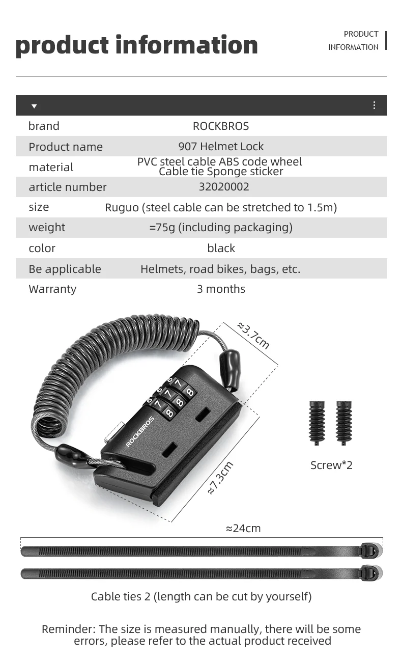 ROCKBROS Bicycle Cable Lock 1.5M Portable Bike Lock Combination Helmet Lock - Image 11