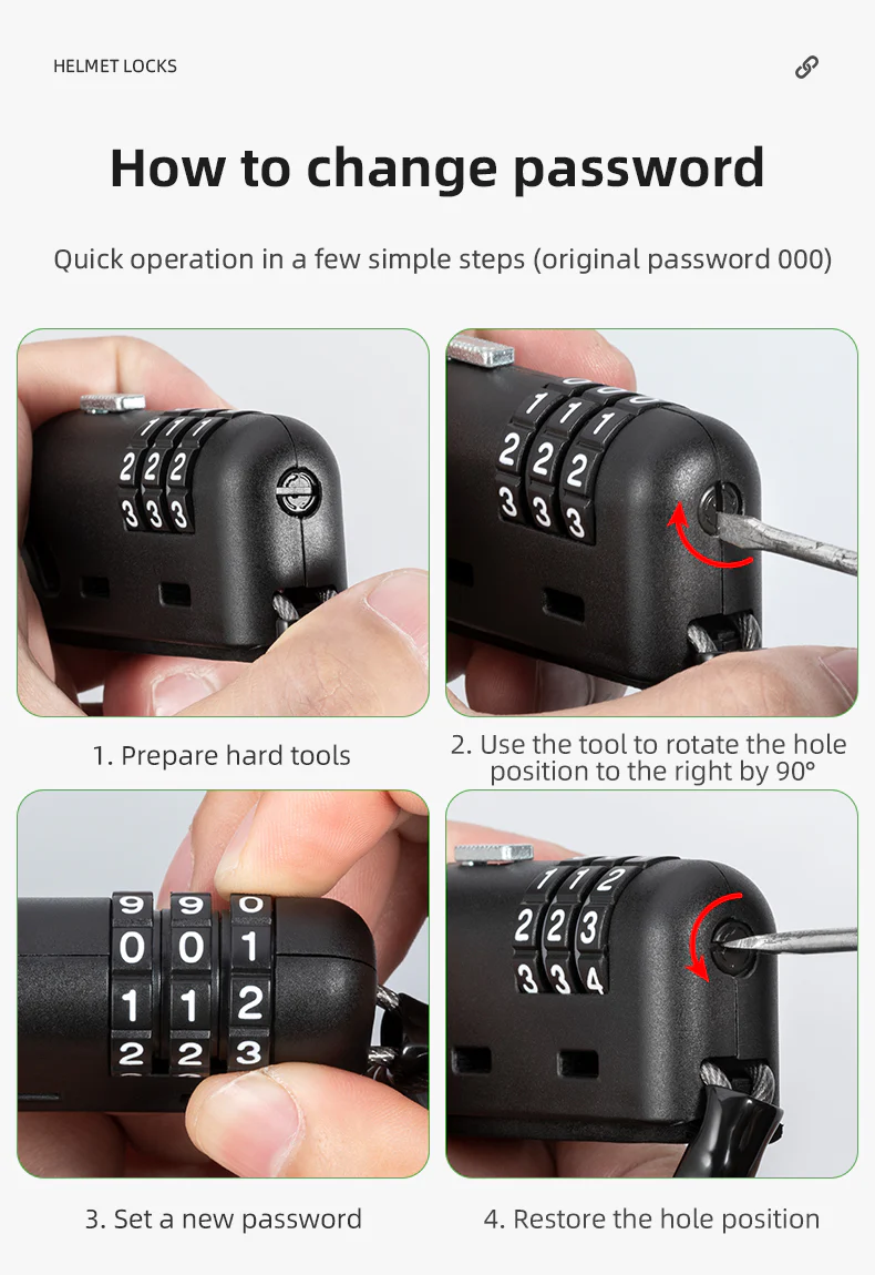 ROCKBROS Bicycle Cable Lock 1.5M Portable Bike Lock Combination Helmet Lock - Image 14