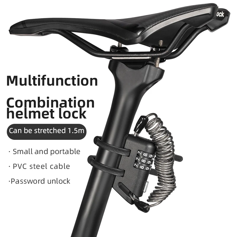 ROCKBROS Bicycle Cable Lock 1.5M Portable Bike Lock Combination Helmet Lock - Image 2