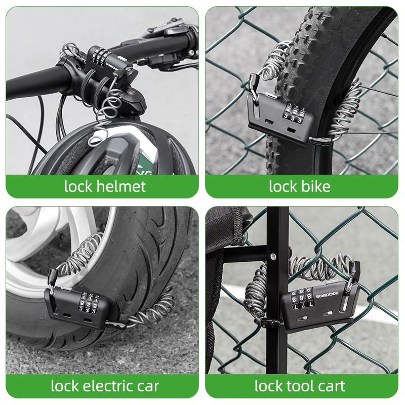 ROCKBROS Bicycle Cable Lock 1.5M Portable Bike Lock Combination Helmet Lock - Image 8