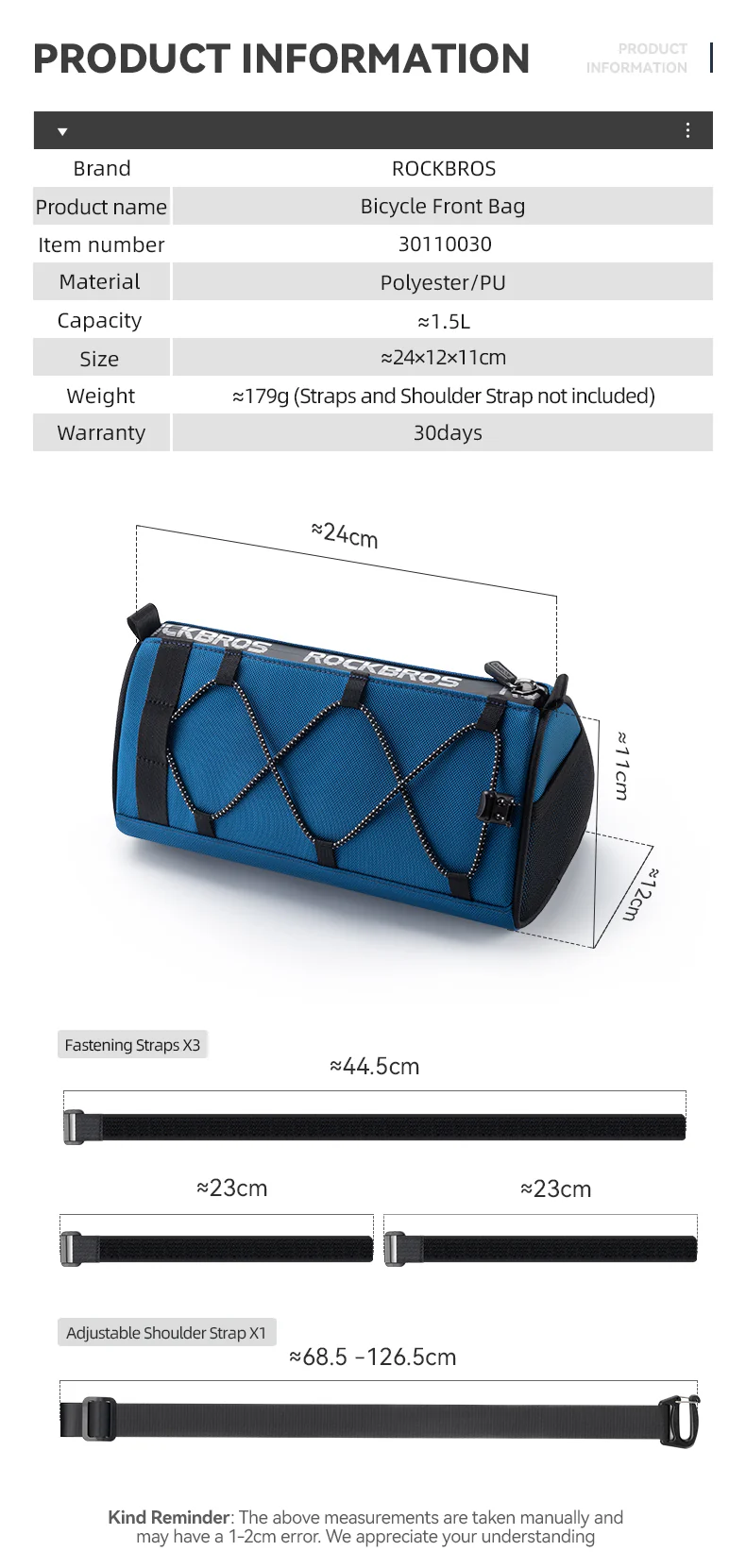 ROCKBROS Bicycle Front Handlebar Bag 1.5L Reflective MTB Road Bike Cycling Bag - Image 11