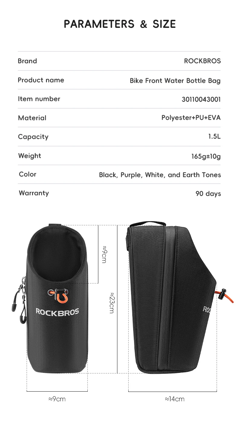ROCKBROS Bicycle Handlebar Bag 1.5L Water Bottle Bag Folding Bike Front Bag - Image 10