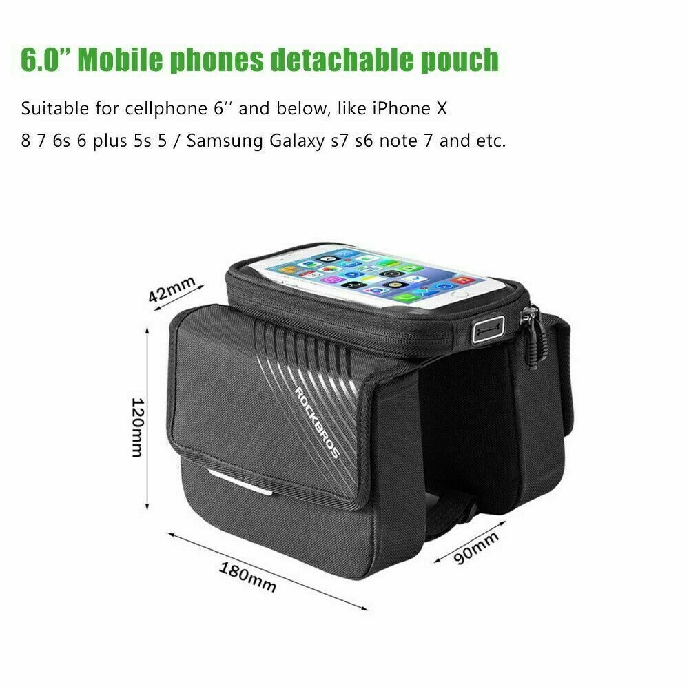 ROCKBROS Bicycle Phone Holder Bag 6.0in MTB Bike Frame Bag Cycling Top Tube Bag - Image 3