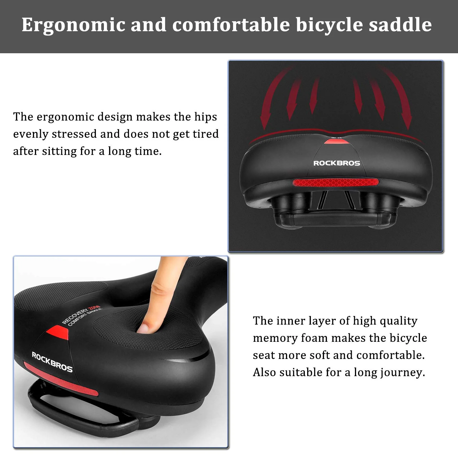 ROCKBROS Bike Bicycle Saddle Seat With Handle Comfort Shockproof Memory Foam Reflective Cycling Cushion - Image 5