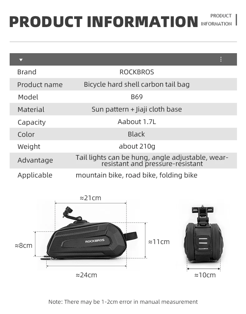 ROCKBROS Bike,Bicycle Saddle Bag Under Seat 3D Hard Shell Bike Seat Bag with Silver Reflective Strip Bike Bag for Mountain Road Bikes, Quick Release 1.7L - Image 6