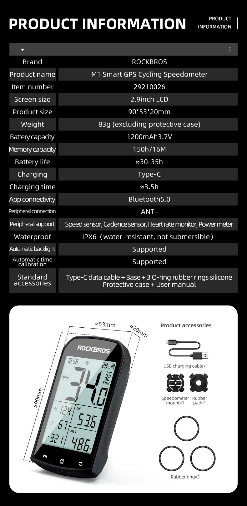 ROCKBROS Bike Computer ANT+ Bluetooth Waterproof GPS/BDS/Galileo Position System - Image 12