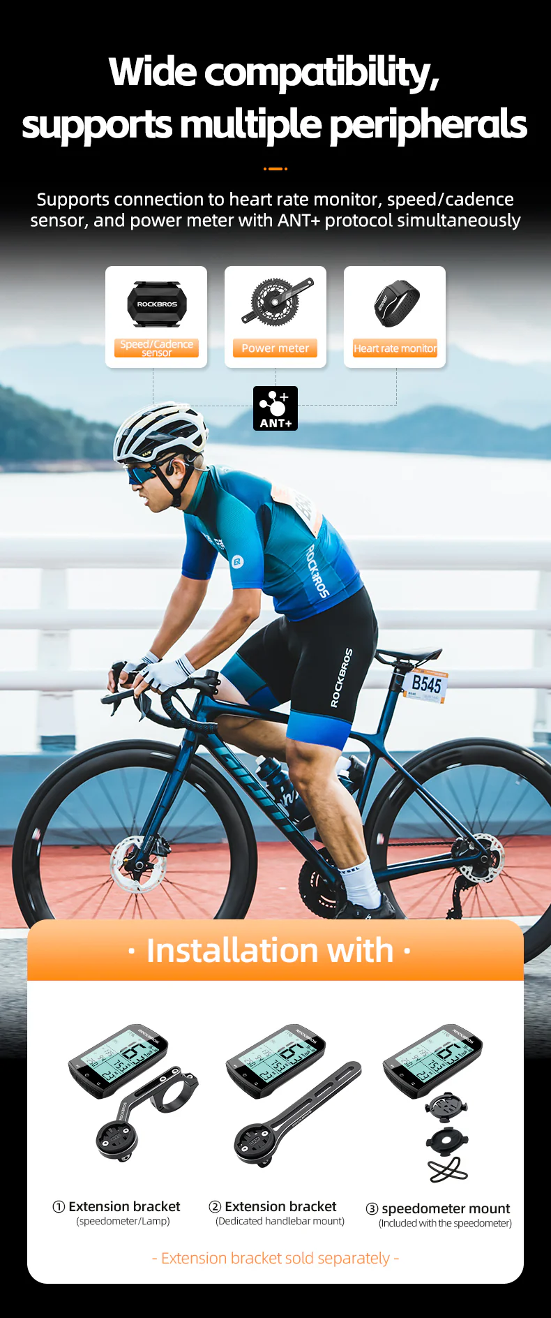 ROCKBROS Bike Computer ANT+ Bluetooth Waterproof GPS/BDS/Galileo Position System - Image 13