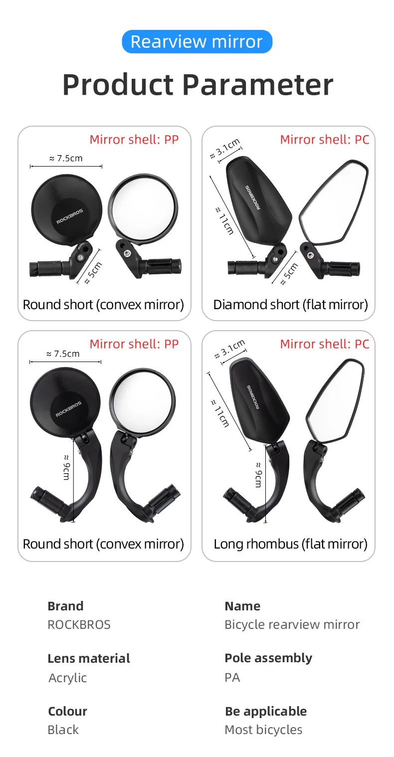 ROCKBROS Bicycle Bike Bar End Mirror Cycling Rearview - Image 14