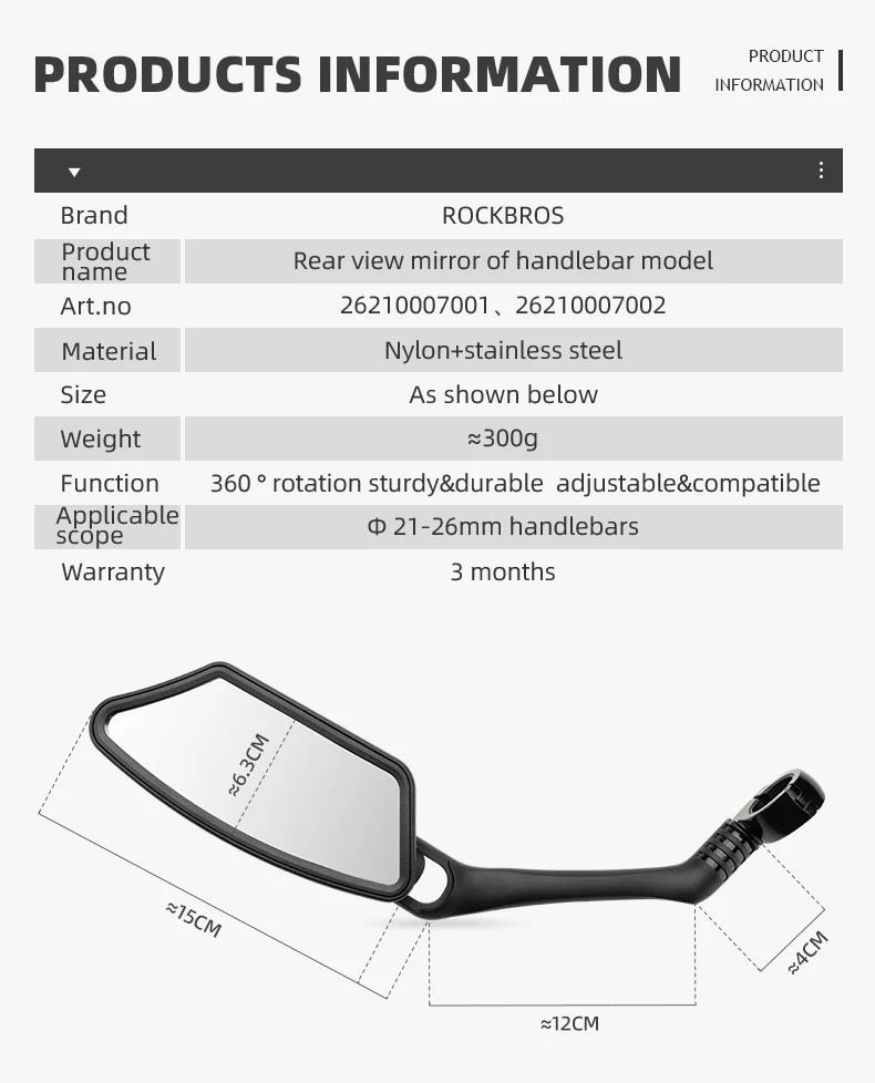 ROCKBROS Bicycle Cycling Rearview Mirror 360° Rotatable Bike Handlebar Mirror - Image 13