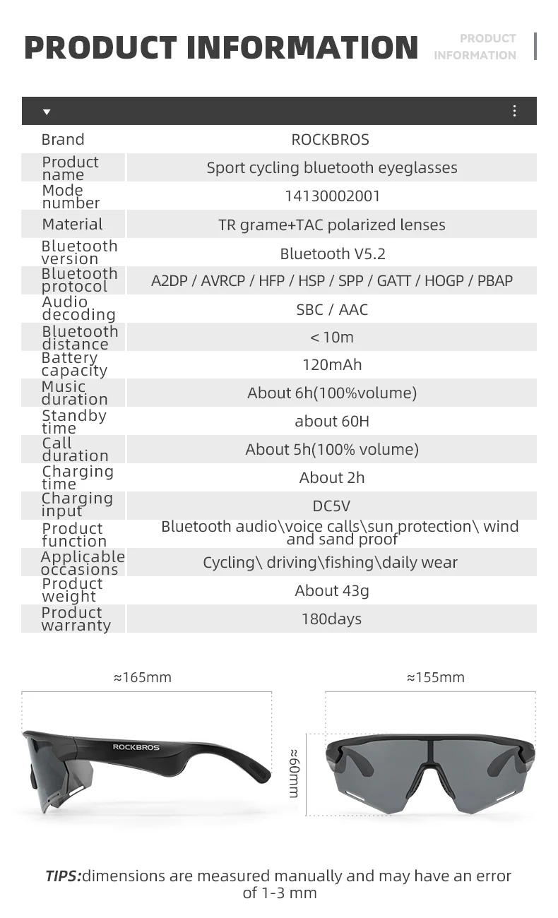 ROCKBROS Bluetooth Polarized Sunglasses Music Speaker Cycling Glasses Outdoor Sport - Image 15