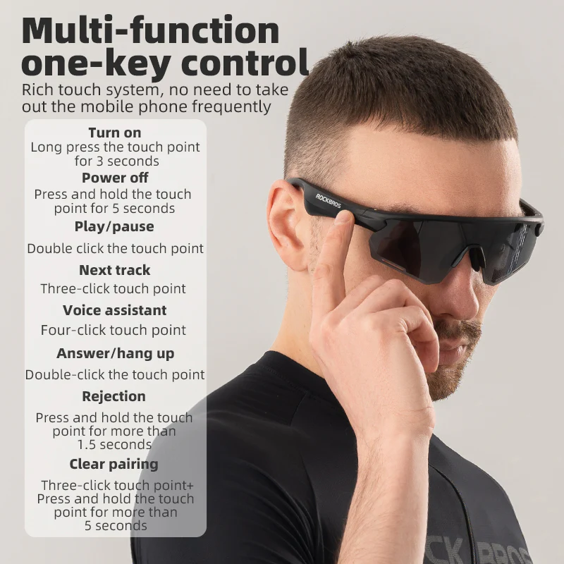 ROCKBROS Bluetooth Polarized Sunglasses Music Speaker Cycling Glasses Outdoor Sport - Image 4