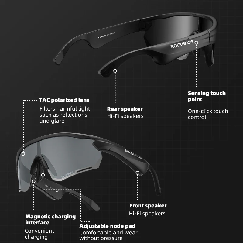 ROCKBROS Bluetooth Polarized Sunglasses Music Speaker Cycling Glasses Outdoor Sport - Image 7