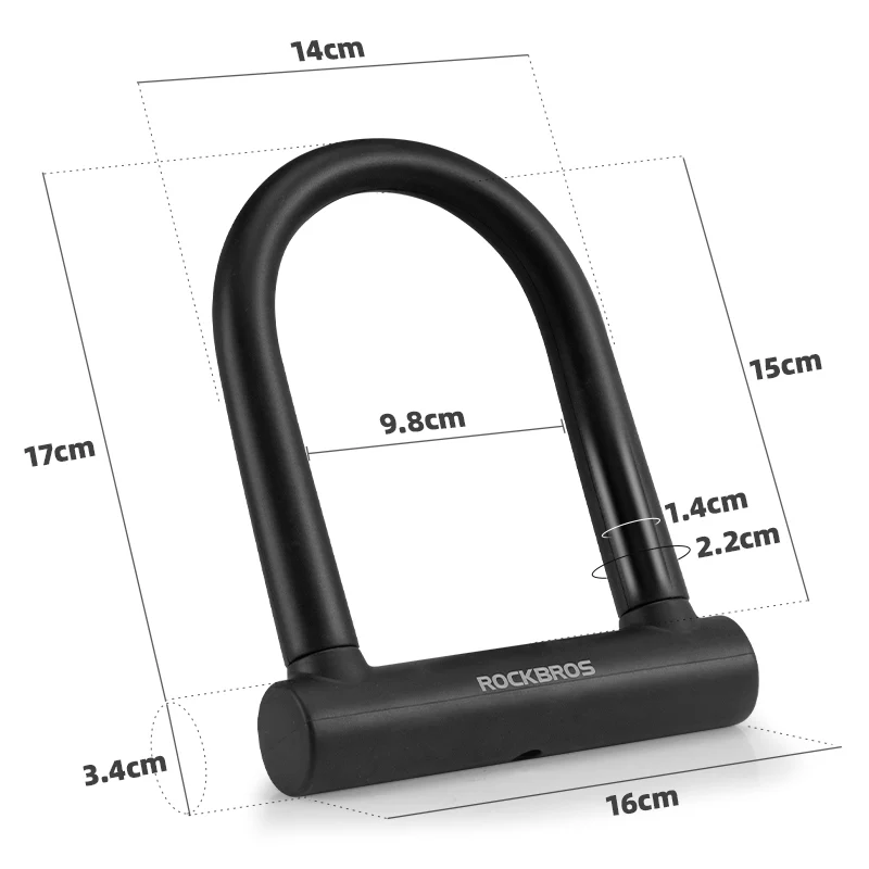 ROCKBROS Cycling Bicycle U Lock Anti-Theft Security Bike Cable Lock 3 Keys - Image 3