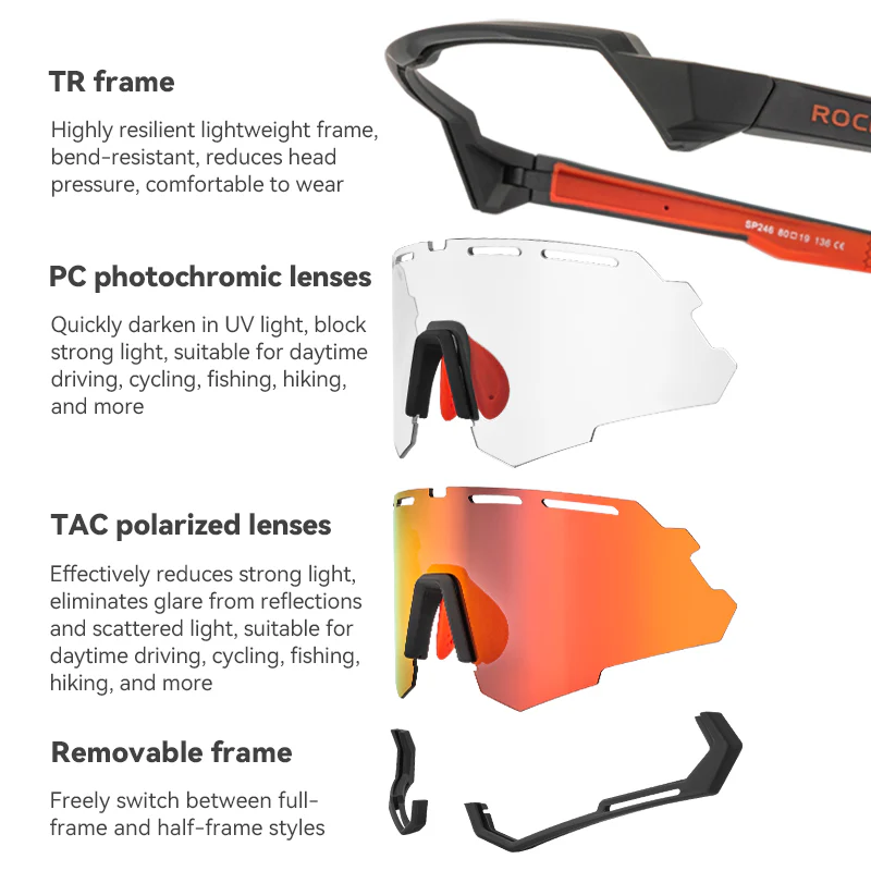 ROCKBROS Bicycle Cycling Sunglasses Polarized 2 Lens Interchangeable - Image 10