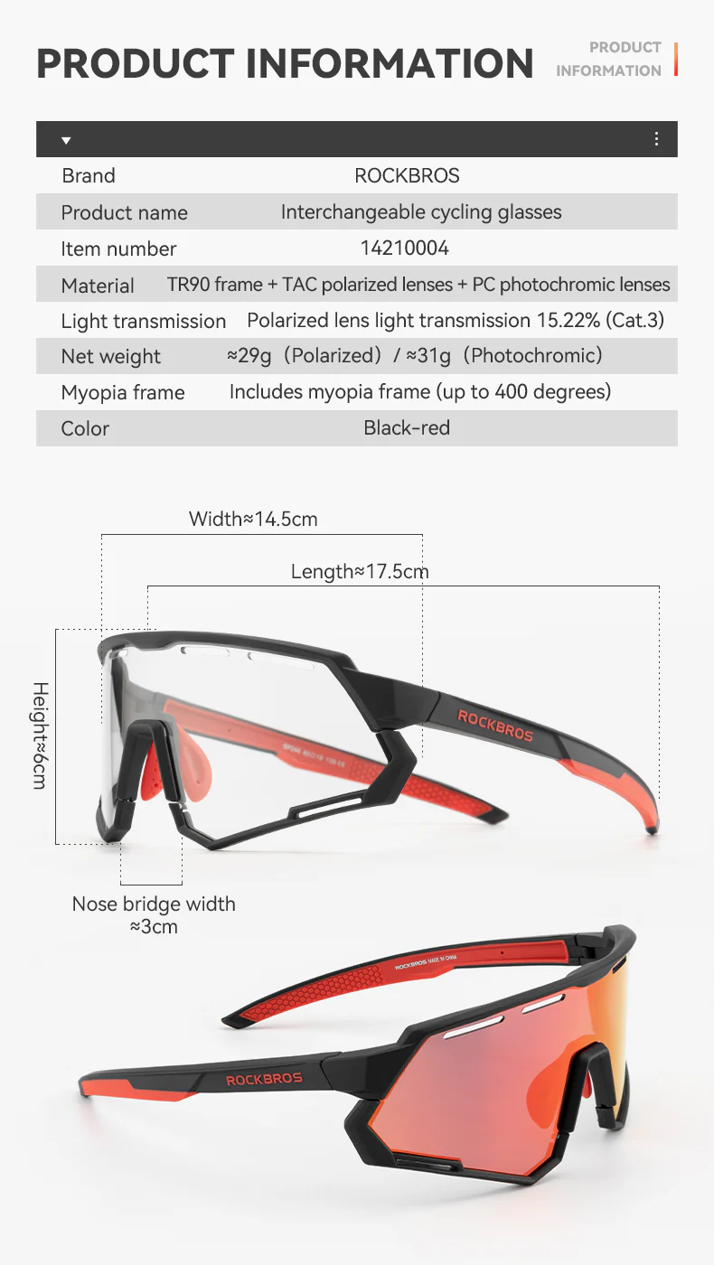 ROCKBROS Bicycle Cycling Sunglasses Polarized 2 Lens Interchangeable - Image 13