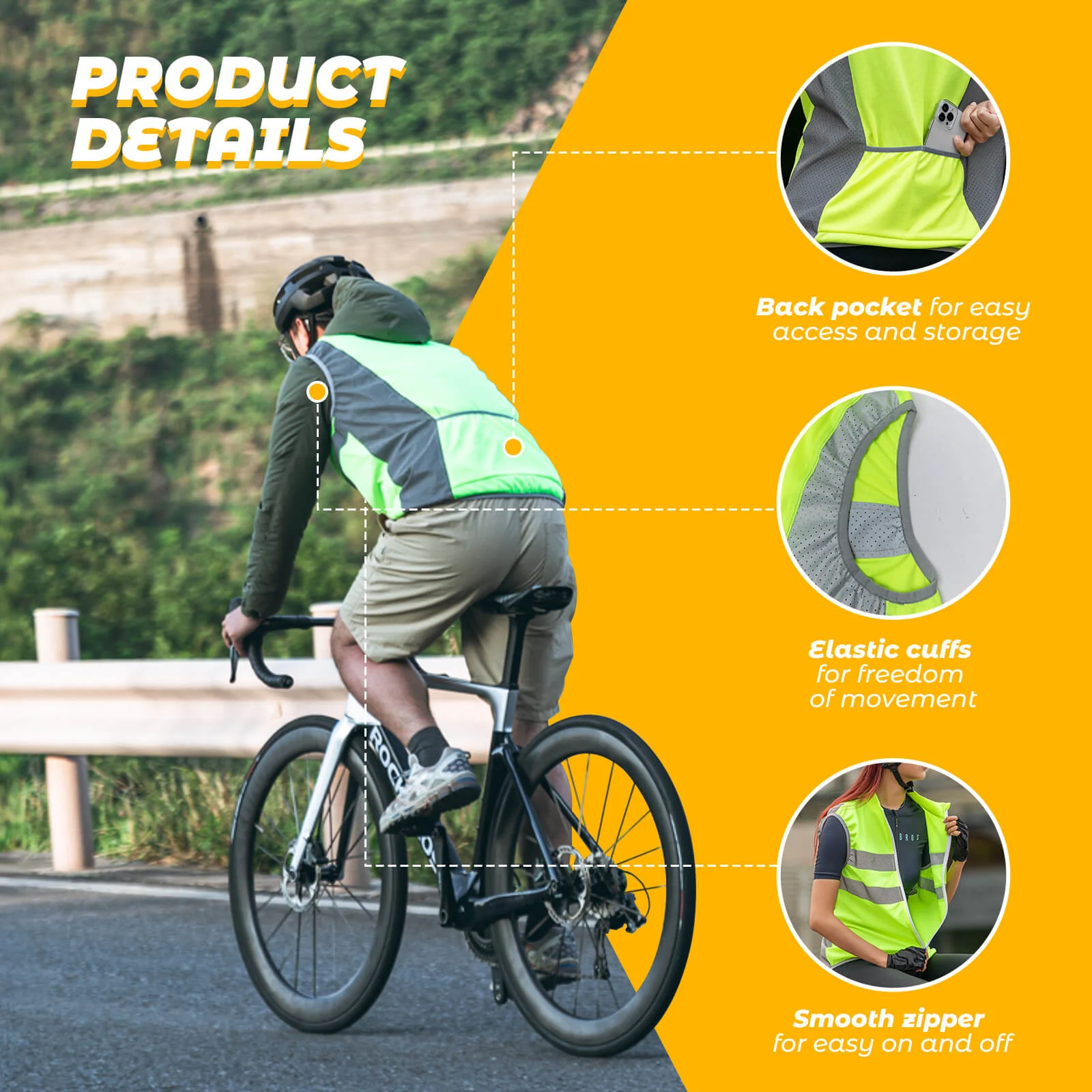 ROCKBROS Unisex Cycling & Running Safety Vest - Reflective, Breathable for Night Riding - Image 3