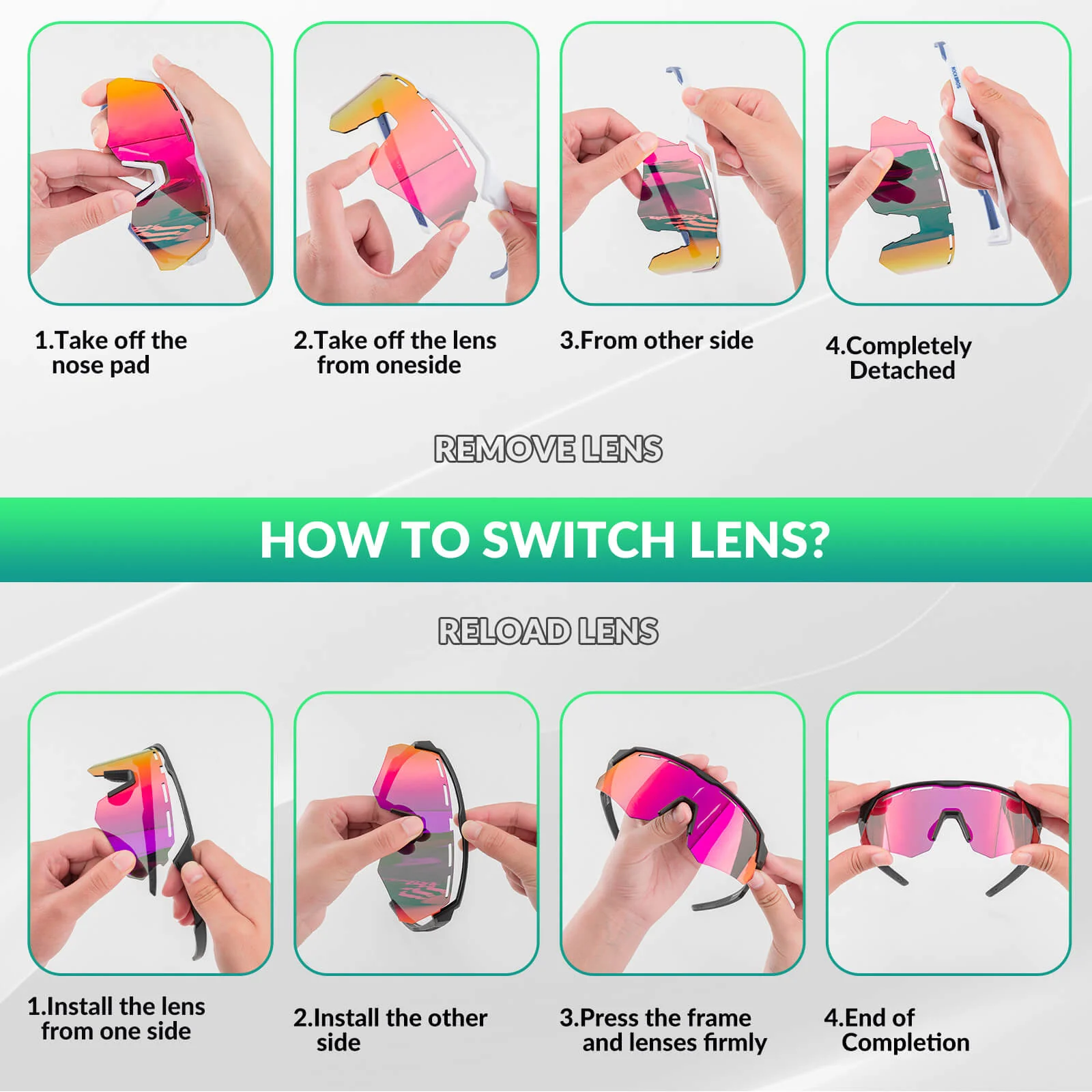 ROCKBROS Polarized Cycling Sunglasses 4 Lenses Replaceable Sports Glasses UV400 - Image 24
