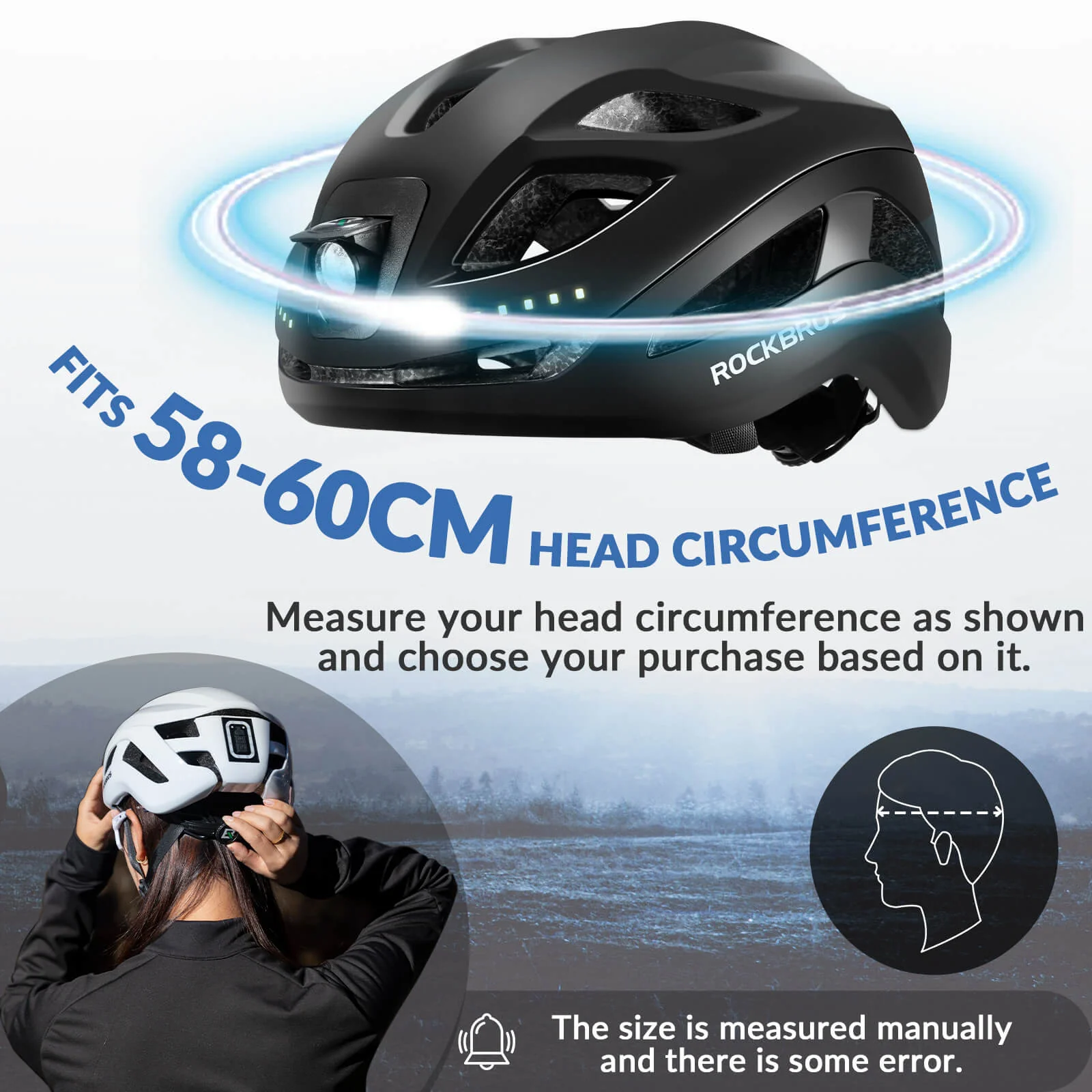 ROCKBROS Cycling Safety Helmet With Warning Lights USB-C Rechargeable - Image 12
