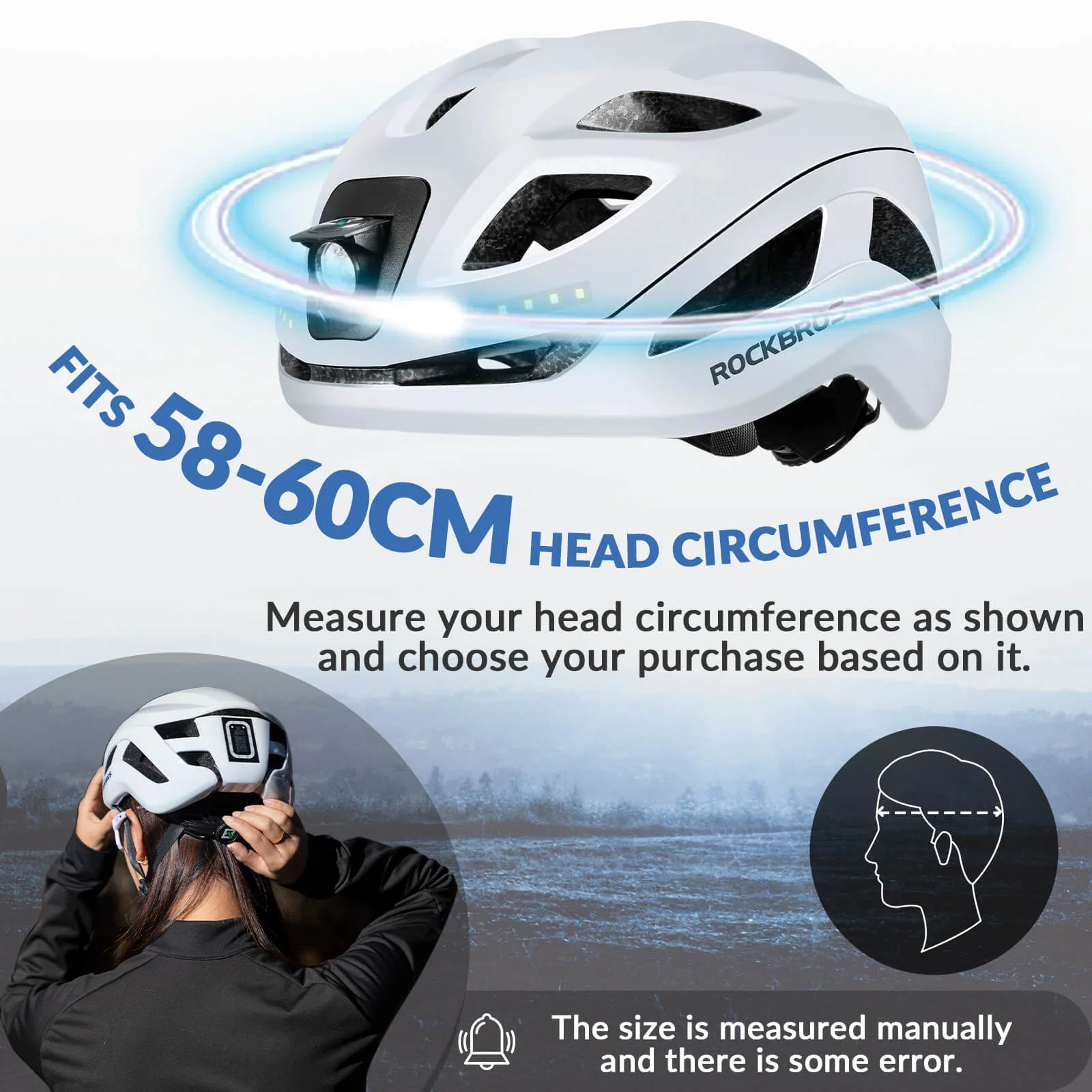 ROCKBROS Cycling Safety Helmet With Warning Lights USB-C Rechargeable - Image 19