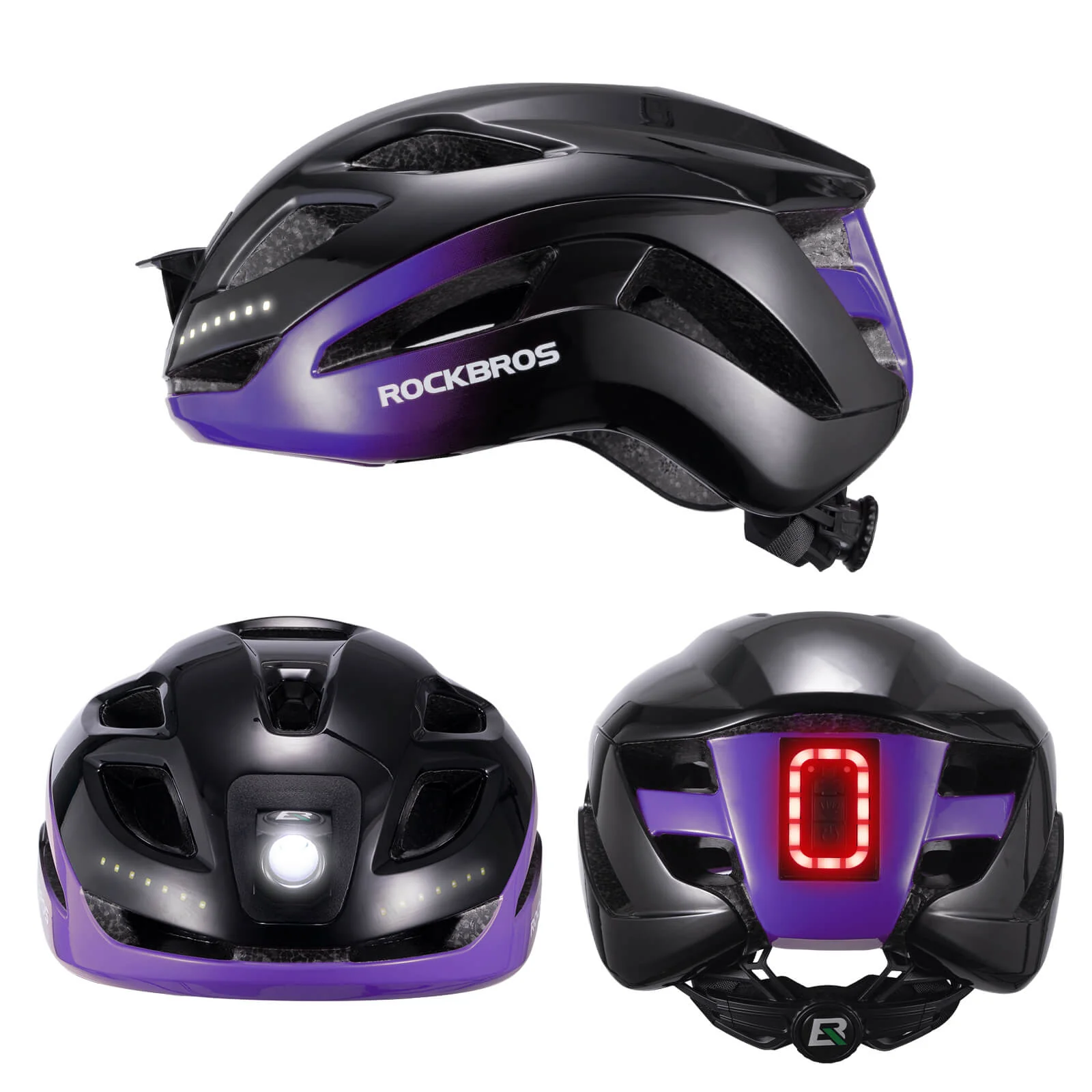 ROCKBROS Cycling Safety Helmet With Warning Lights USB-C Rechargeable - Image 2