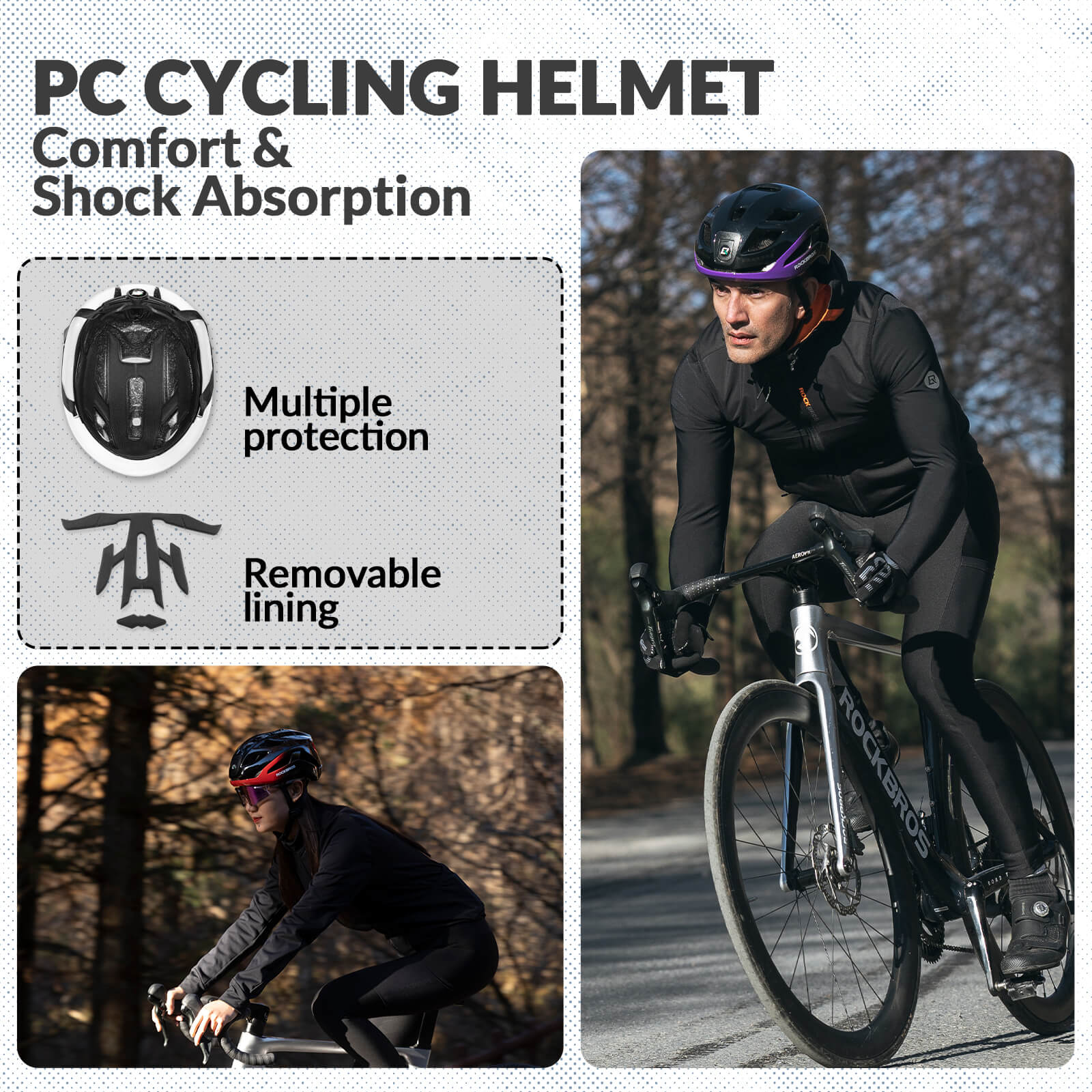 ROCKBROS Cycling Safety Helmet With Warning Lights USB-C Rechargeable - Image 25