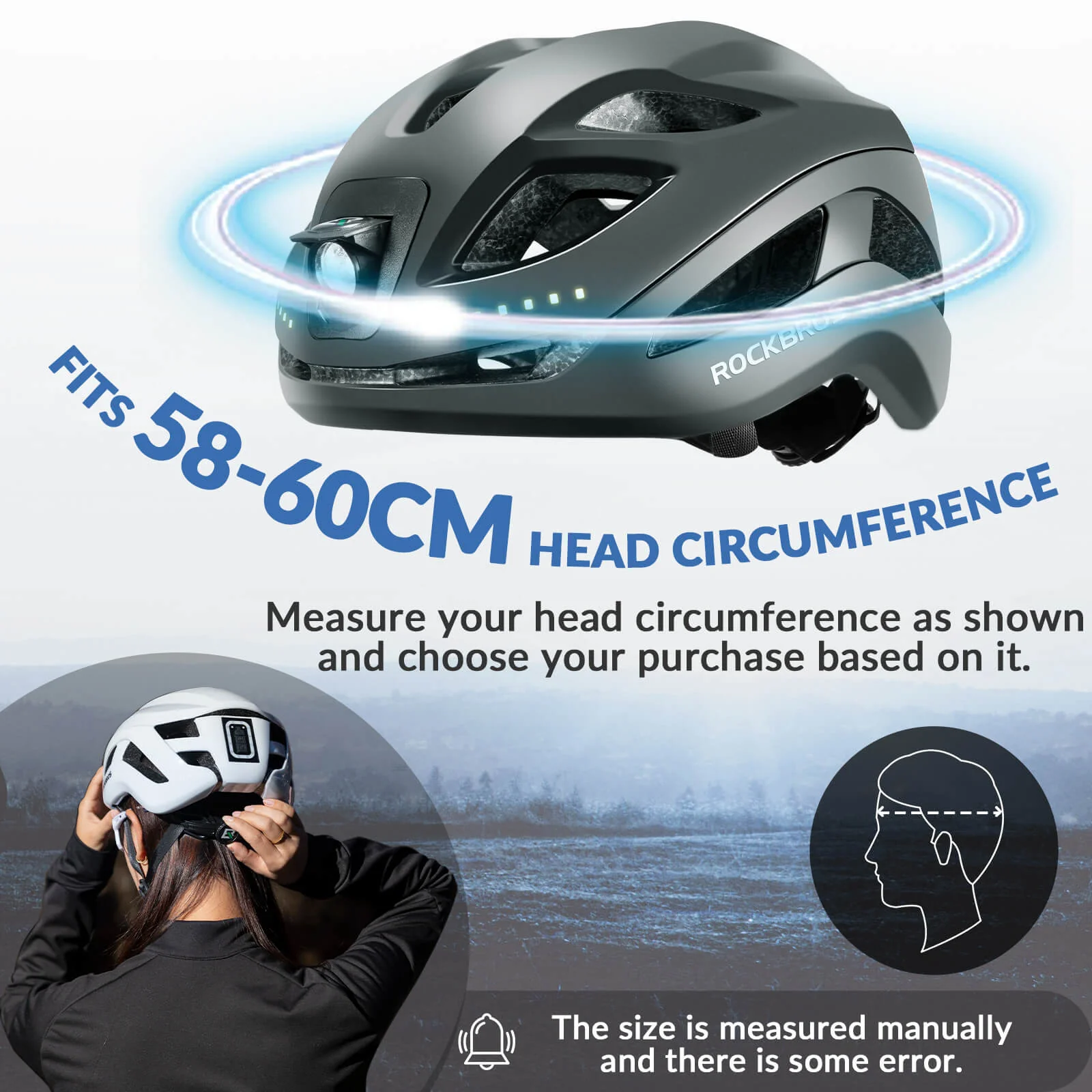 ROCKBROS Cycling Safety Helmet With Warning Lights USB-C Rechargeable - Image 26