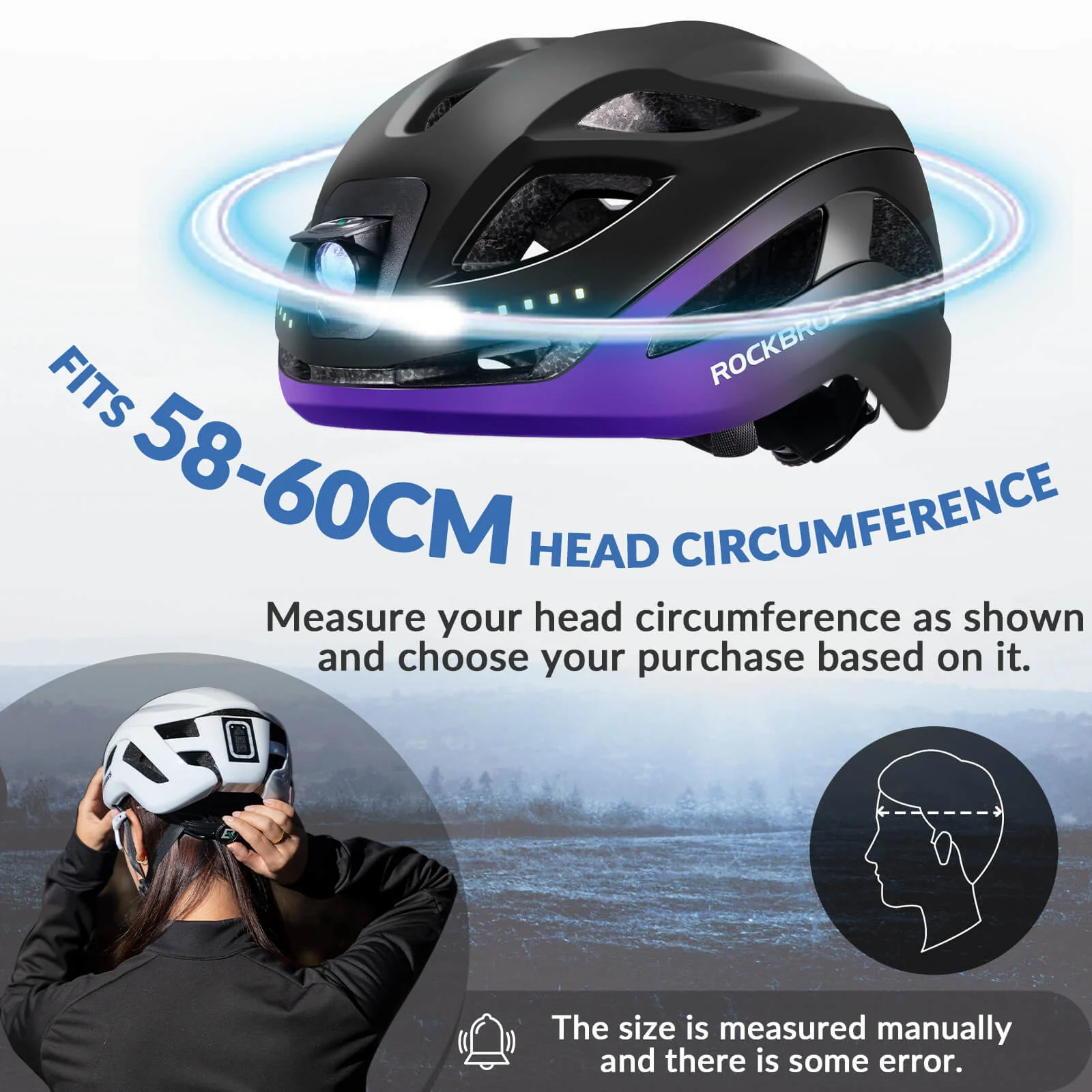 ROCKBROS Cycling Safety Helmet With Warning Lights USB-C Rechargeable - Image 5