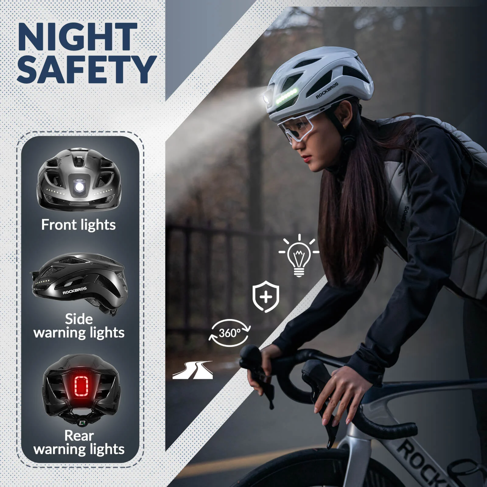 ROCKBROS Cycling Safety Helmet With Warning Lights USB-C Rechargeable - Image 9