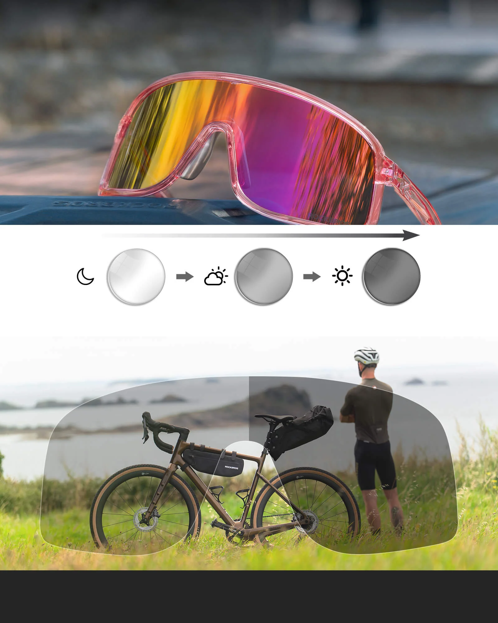 ROCKBROS Cycling Sunglasses Photochromic Sports Glasses UV400 - Image 11