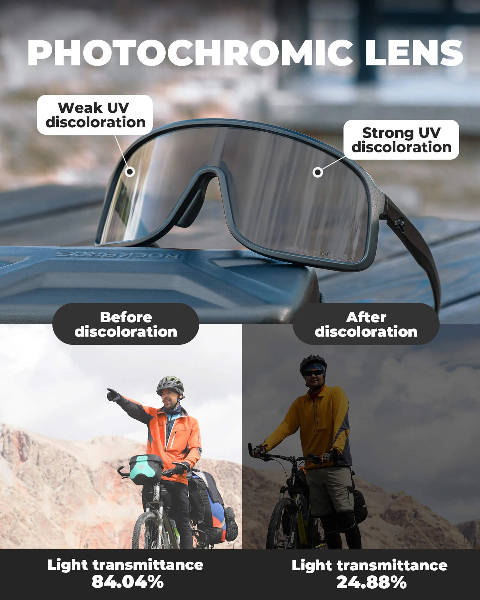 ROCKBROS Cycling Sunglasses Photochromic Sports Glasses UV400 - Image 18