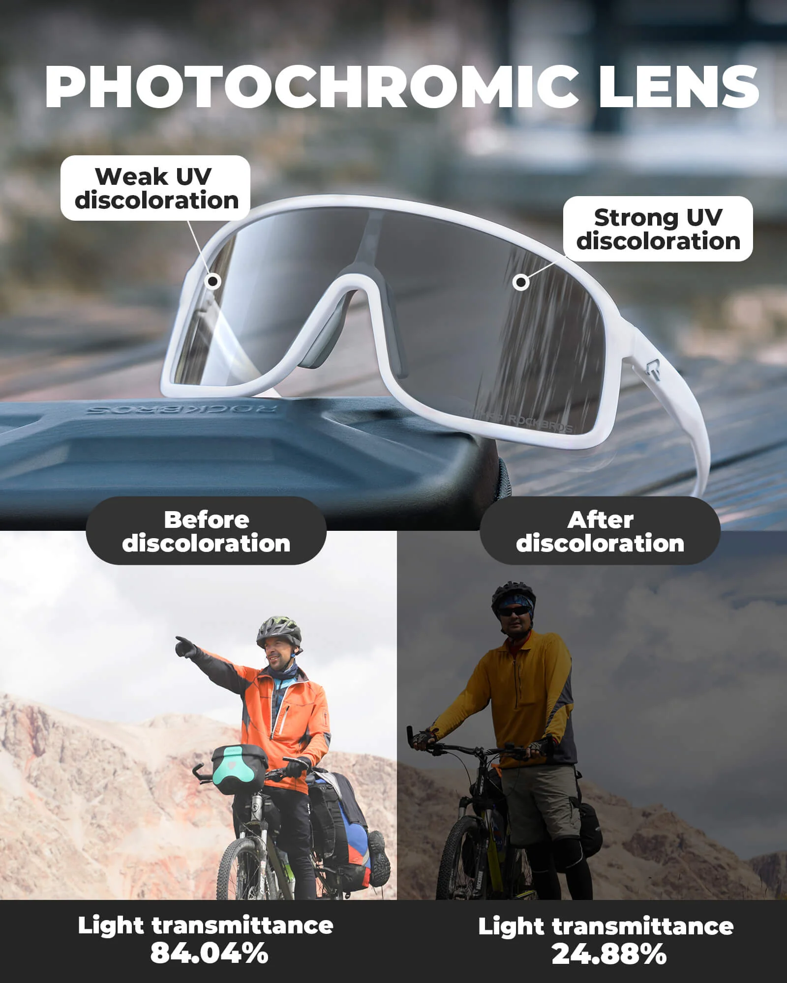 ROCKBROS Cycling Sunglasses Photochromic Sports Glasses UV400 - Image 26