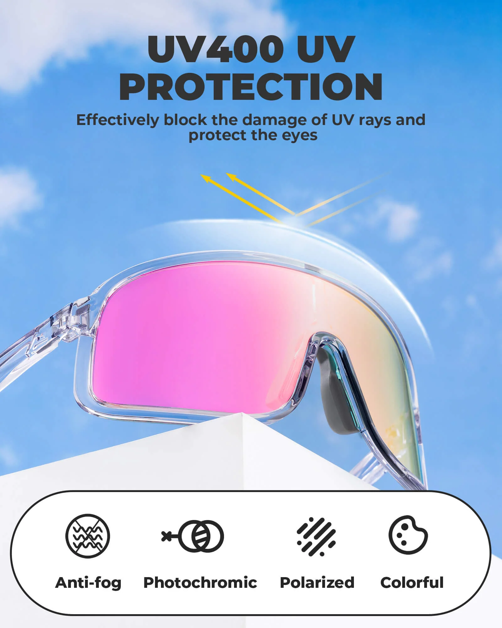 ROCKBROS Cycling Sunglasses Photochromic Sports Glasses UV400 - Image 3