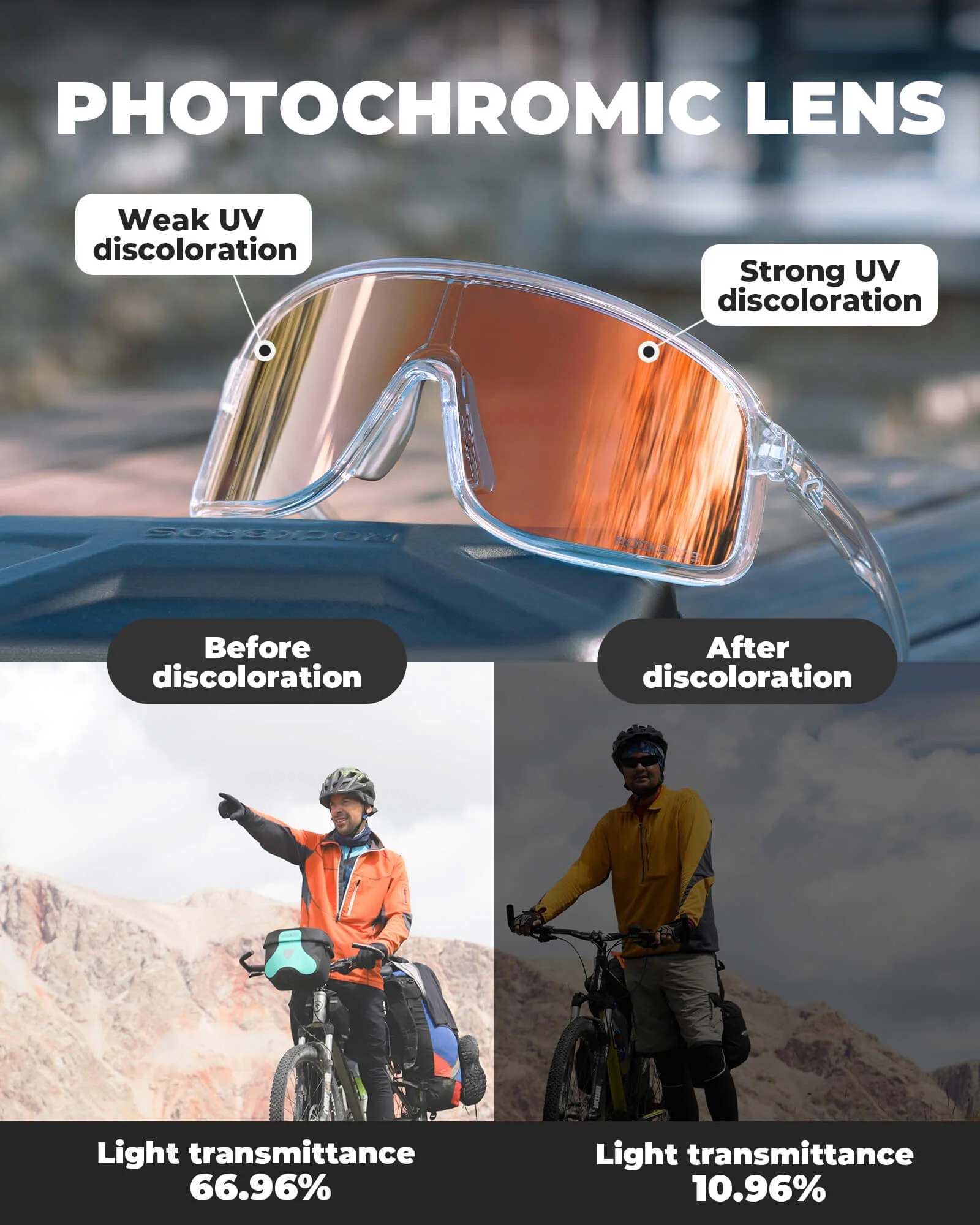 ROCKBROS Cycling Sunglasses Photochromic Sports Glasses UV400 - Image 34