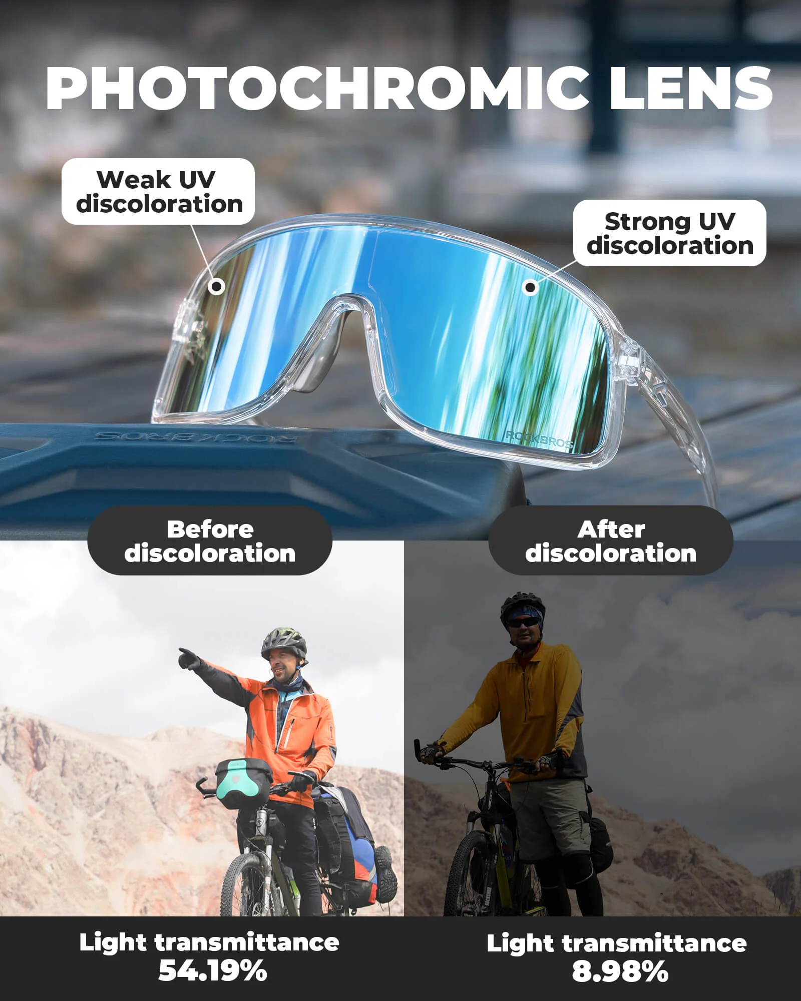ROCKBROS Cycling Sunglasses Photochromic Sports Glasses UV400 - Image 4