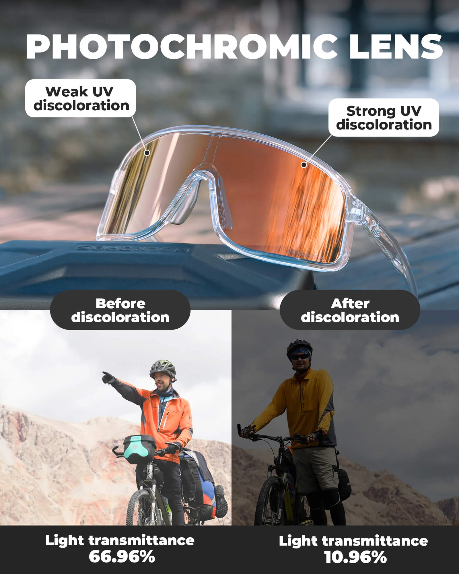 ROCKBROS Cycling Sunglasses Photochromic Sports Glasses UV400 - Image 40