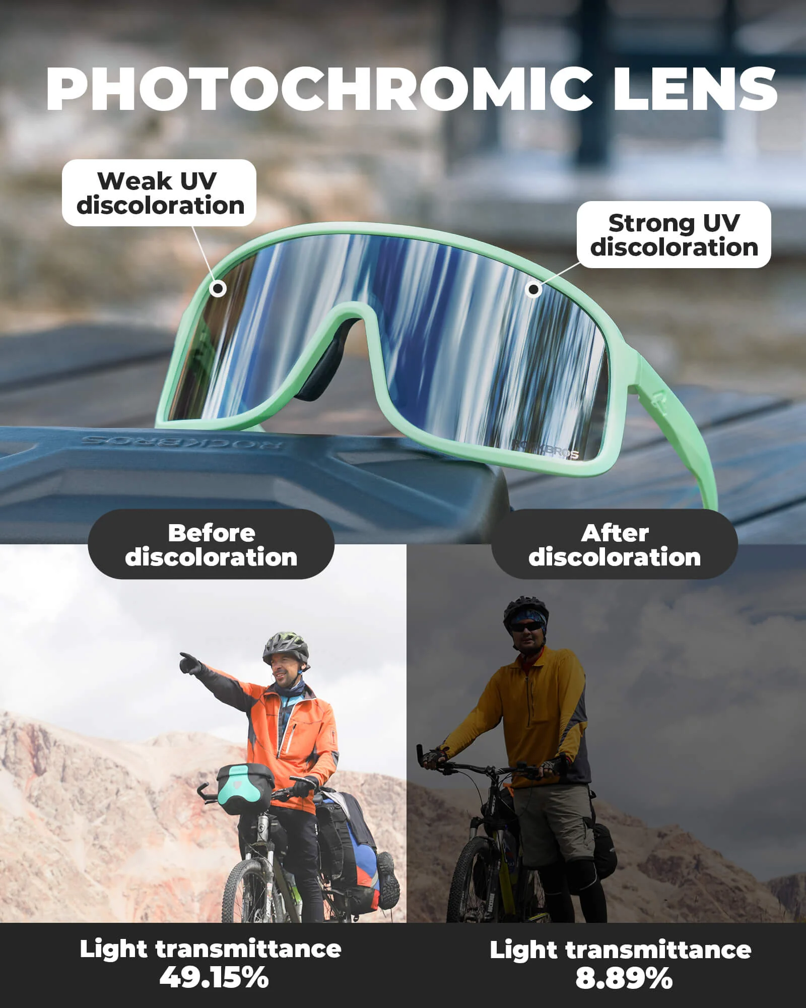 ROCKBROS Cycling Sunglasses Photochromic Sports Glasses UV400 - Image 47