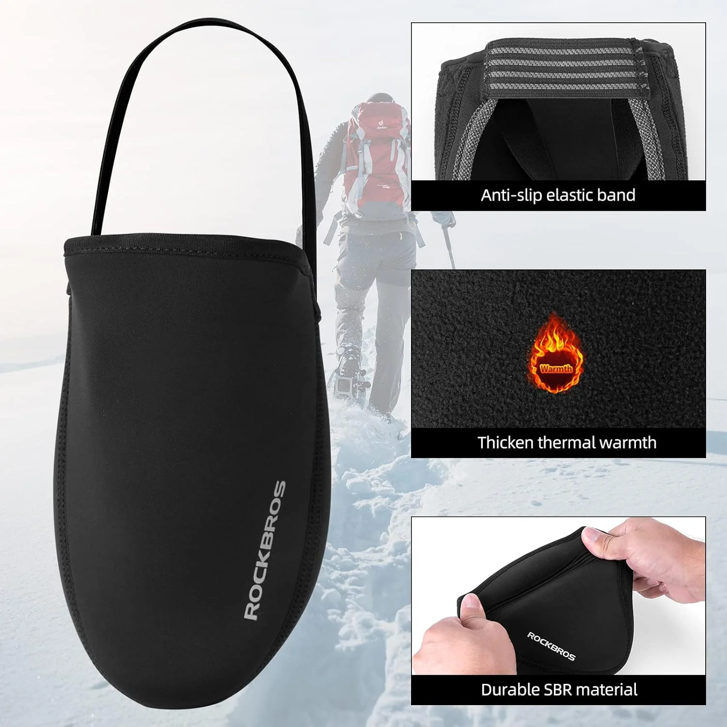 ROCKBROS Cycling Thermal Shoe Covers Windproof Waterproof Wear-Resistant Half Palm Shoe Cover - Image 8