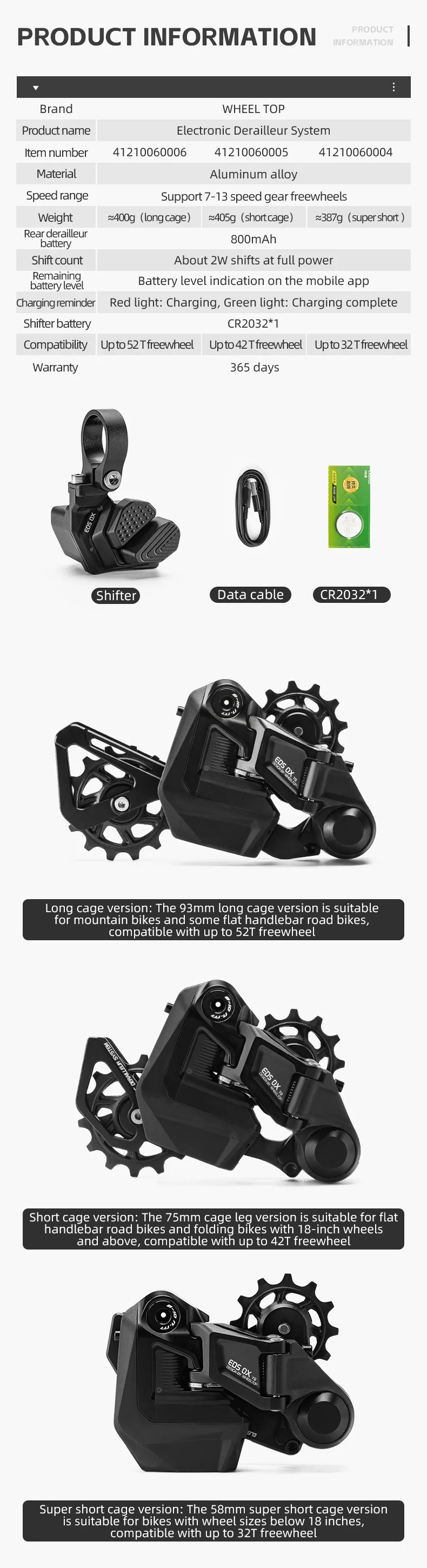 ROCKBROS EDS OX Electronic Bicycle Bike Rear Derailleur Long/Short Cage Black - Image 16