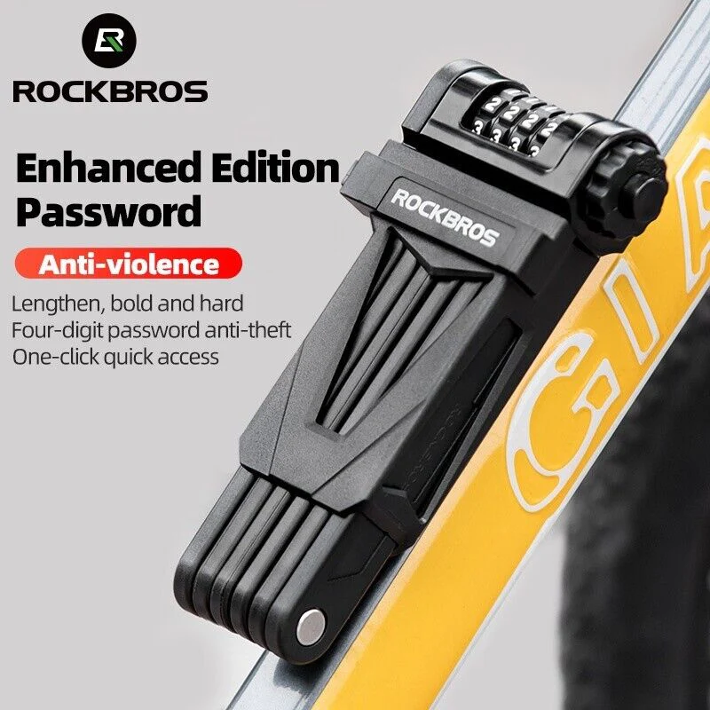 ROCKBROS Folding Bike Lock Combination Bike Lock with Mount Electric Bike Lock Heavy Duty Anti Theft Bicycle Locks with Mounting Bracket 4-Digit Foldable Bike Lock - Image 2