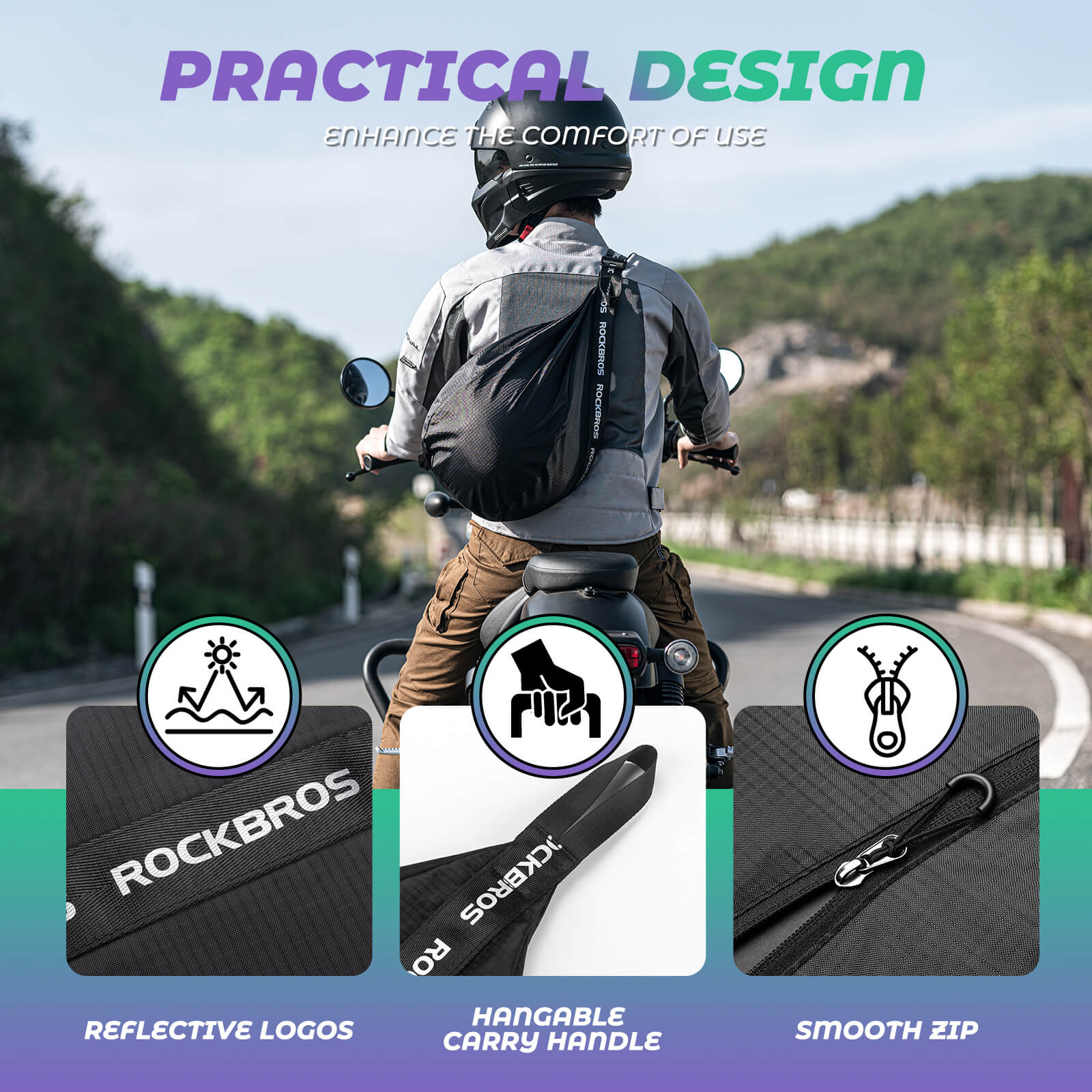 ROCKBROS Helmet Bag Adjustable Shoulder Strap Reflector Portable Backpack - Image 2